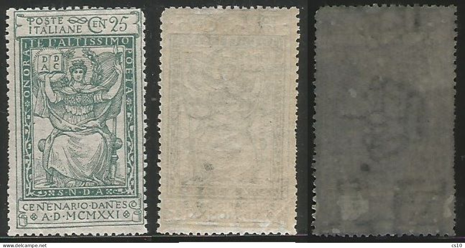 Dante 1921 C.25 Verde MH *TL Filigrana Lettere Complete In Basso - Collections