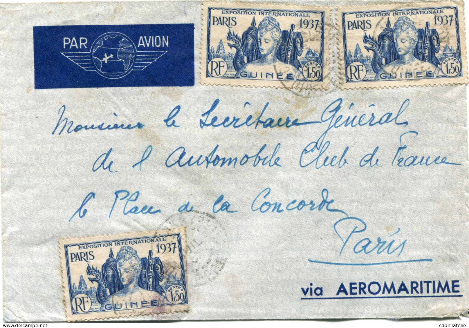 GUINEE FRANCAISE LETTRE PAR AVION DEPART CONAKRY 8 JUIL 1937 GUINEE POUR LA FRANCE - Lettres & Documents