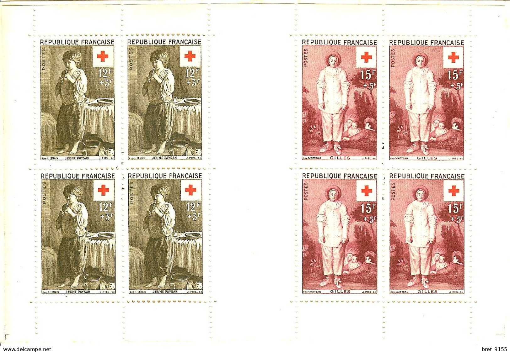 CARNET DE TIMBRES CROIX ROUGE FRANCAISE 1956 NEUF ETAT IMPECCABLE LOUIS LE NAIN JEAN ANTOINE WATTEAU COLLE  D ORIGINE - Rode Kruis