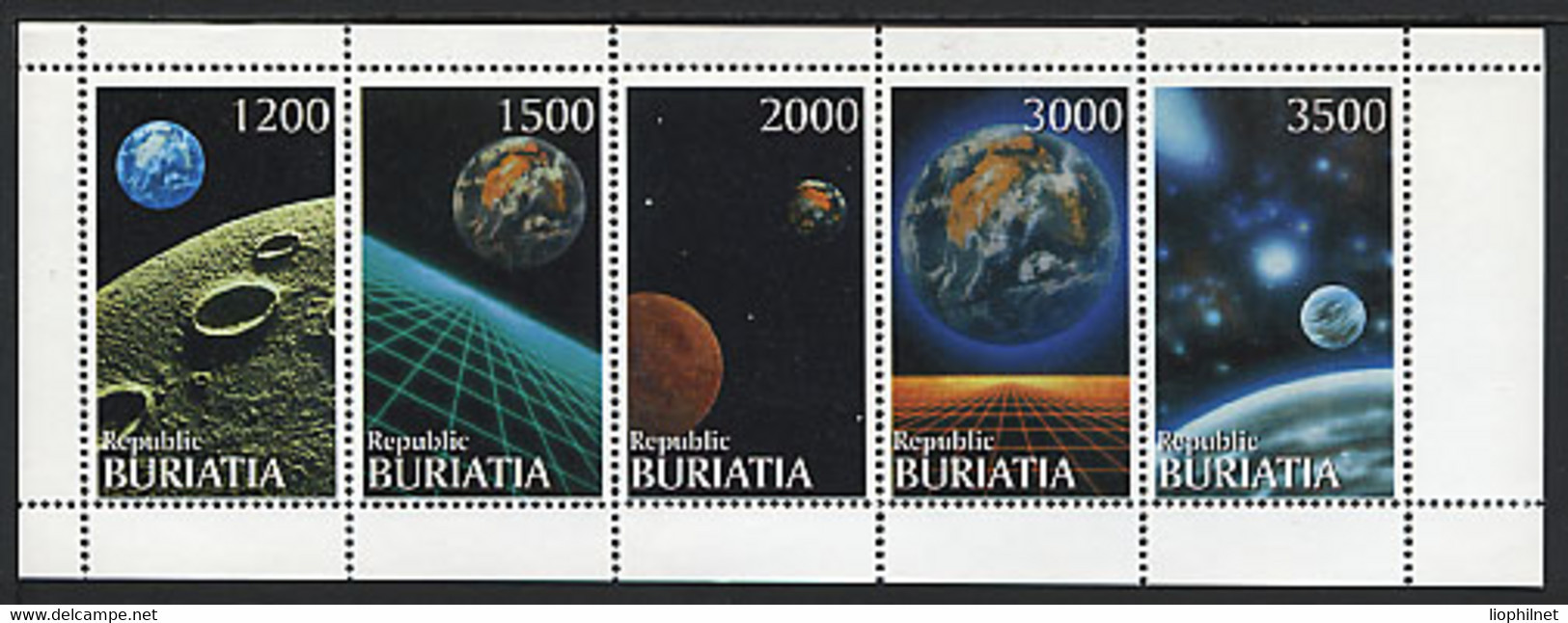 BOURIATIE BURIATIA 1997, ESPACE, PLANETES, 5 Valeurs En Feuillet, Neufs / Mint. R1039 - Vignettes De Fantaisie