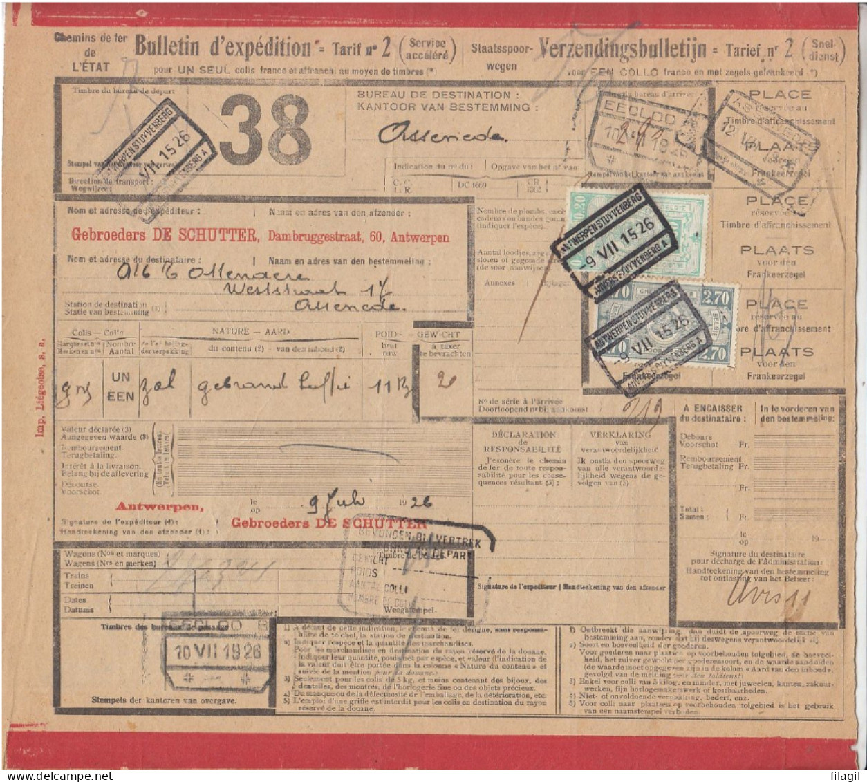 Vrachtbrief 38 Van Antwerpen Stuyvenberg A Naar Assenede - Autres & Non Classés