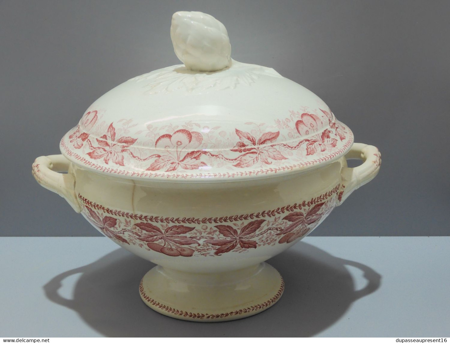 -SOUPIERE BADONVILLER modèle CERISES  DEMI PORCELAINE JUS de GRENIER déco    E