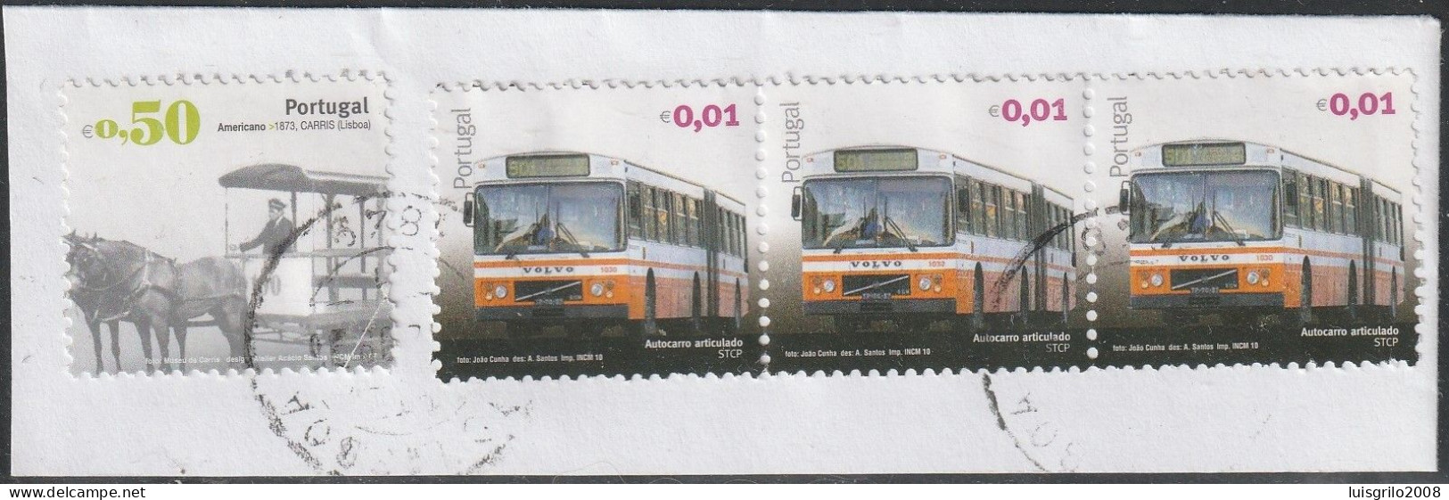 Fragment - Transport Traimway "Americano" & Bus -|- Mundifil Nºs - 3524 + 3919 - Postmark 2014 - Gebraucht