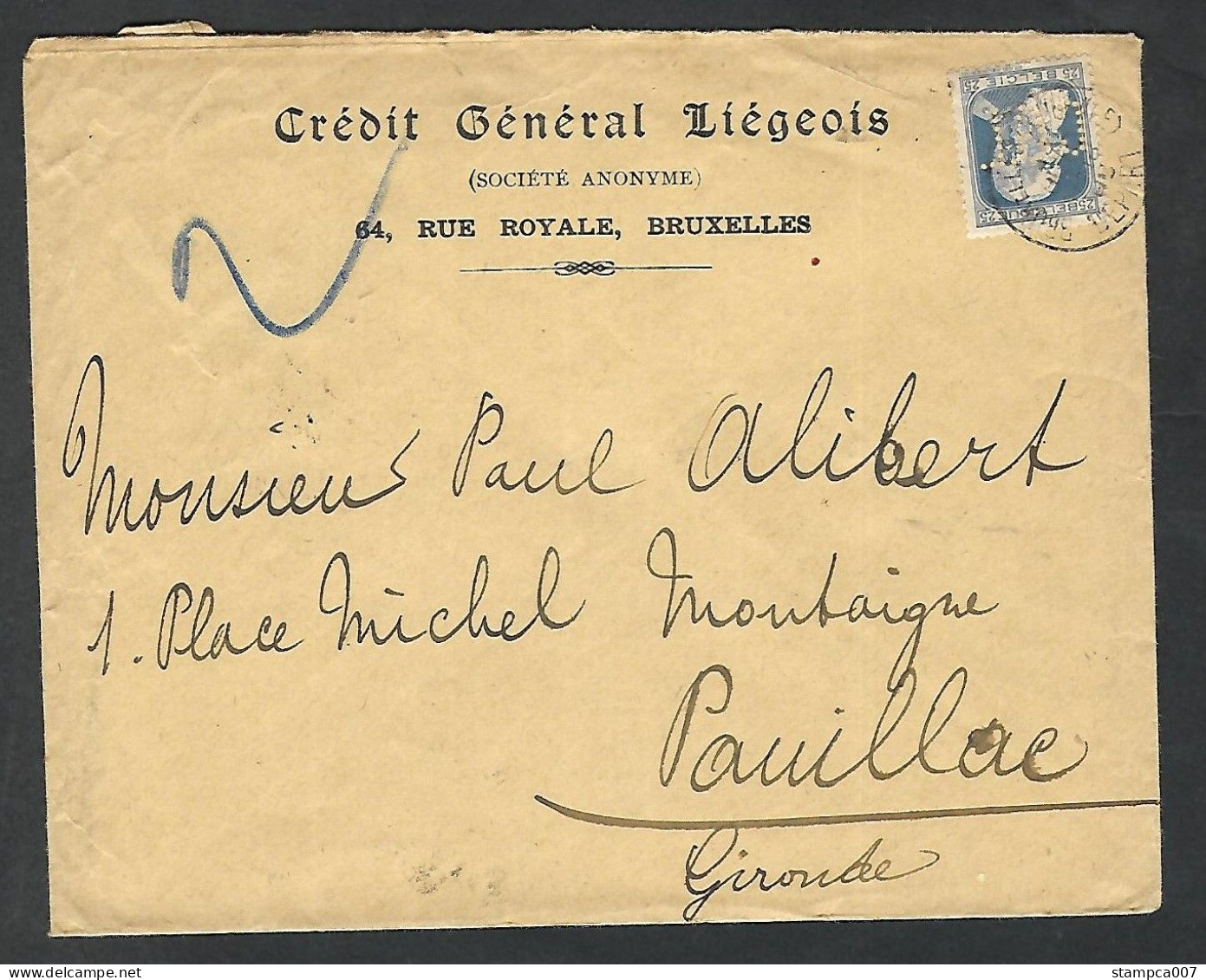 OCB Nr 76 Perfin Perforatie " CGL " Crédit Général Liégeois Vers Pauillac ( Gironde )    (K60) - 1863-09