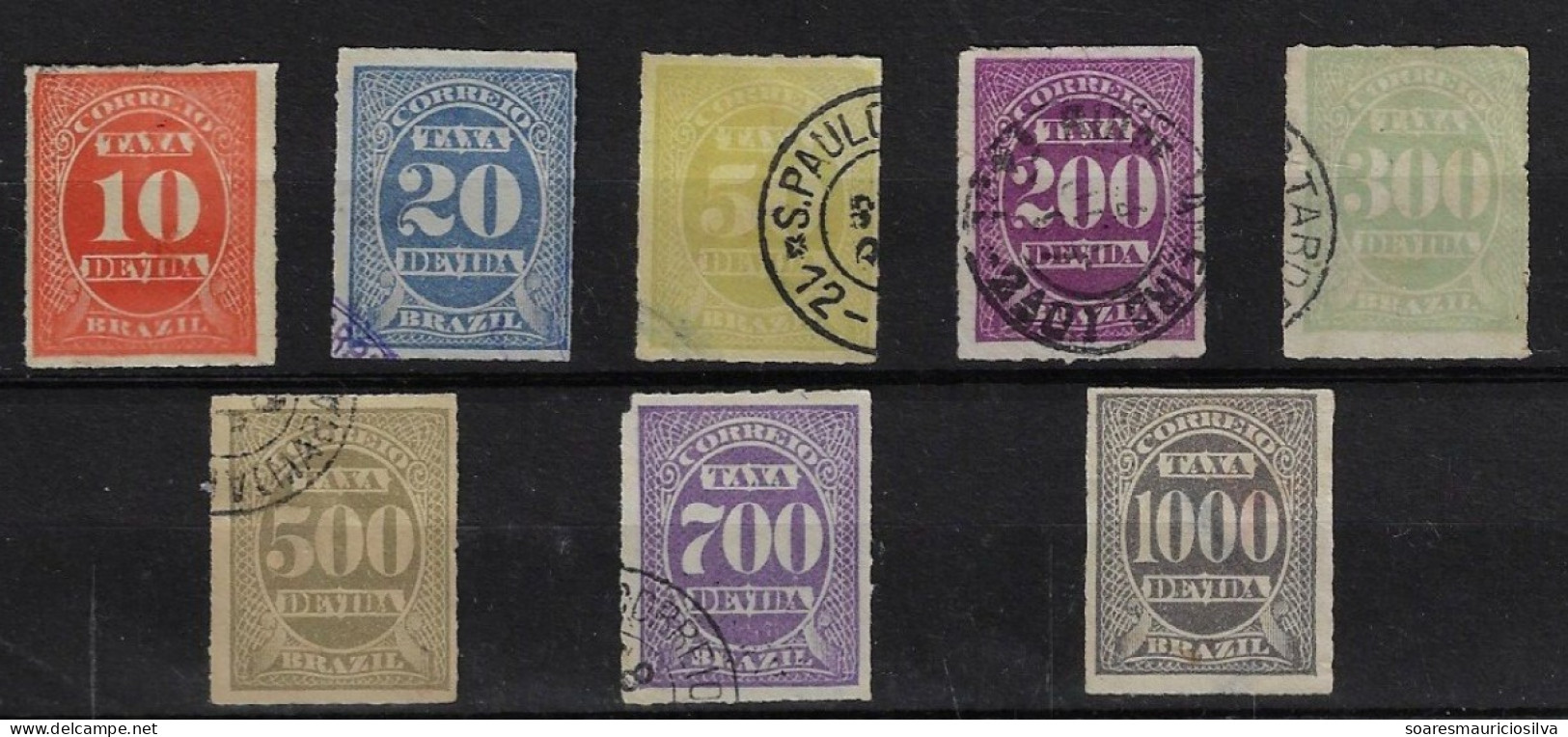 Brazil 1890 Complete Series Postage Due American Bank Note Colors Used & Unused Ink Used In These Stamps Fades In Water - Strafport