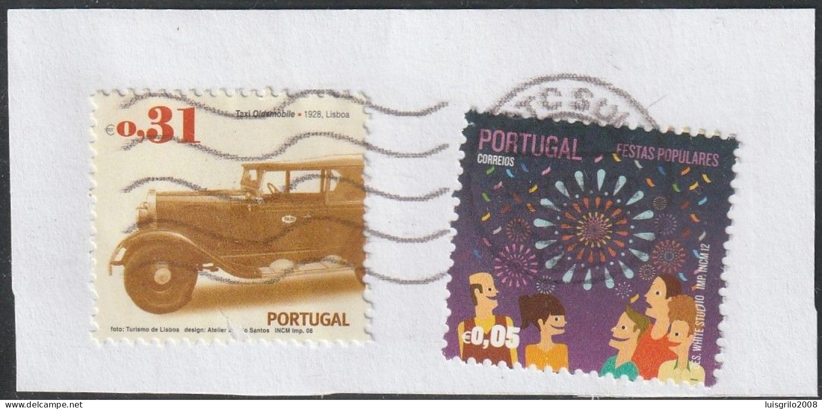 Fragment - Transport Táxi  Lisboa . Popular Parties -|- Mundifil Nºs - 3738 + 4222 - Postmark 2012 - Used Stamps