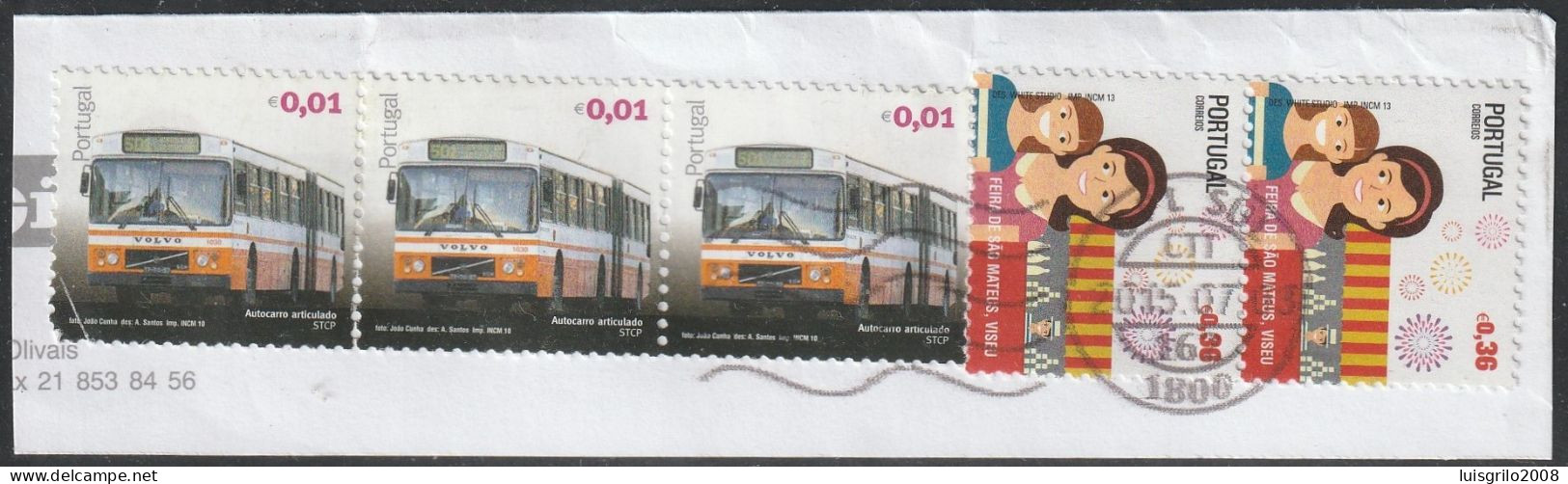 Fragment - Transport Bus . Fair S. Mateus Viseu -|- Mundifil Nºs - 3919 + 4139 - Postmark 2015 - Used Stamps