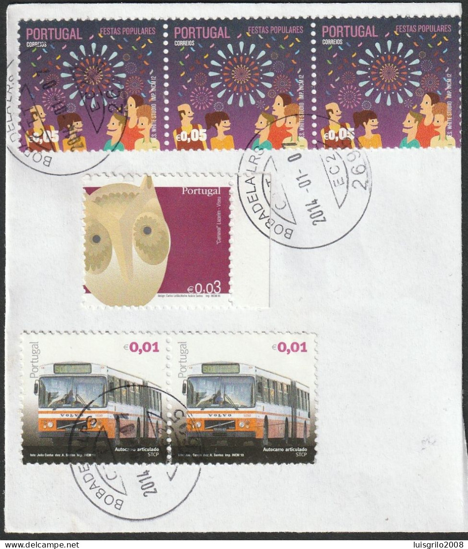 Fragment - Popular Parties . Mask . Transport Bus -|- Mundifil Nºs - 4222 + 3421 + 3919 - Postmark 2014 - Usado