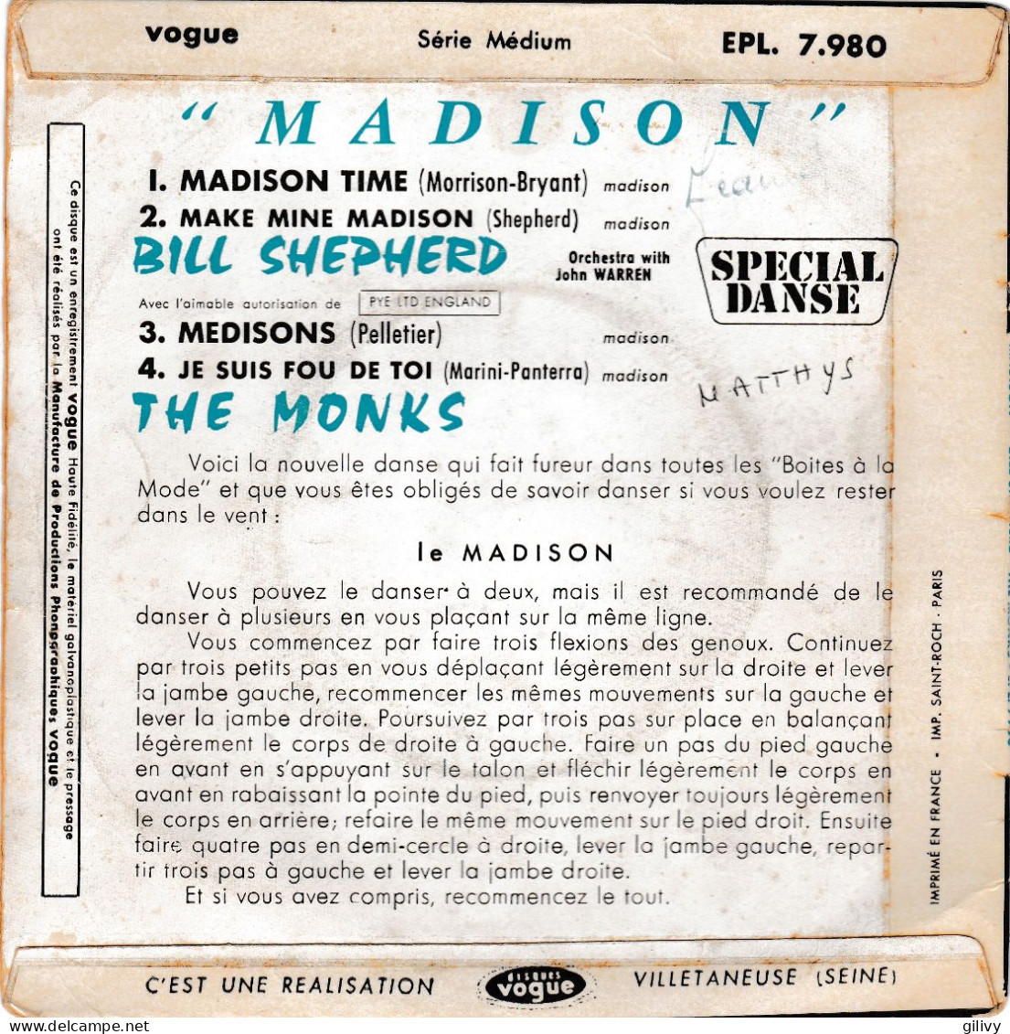 MADISON  : Bill Shepherd / The Monks  - Split EP - Instrumental