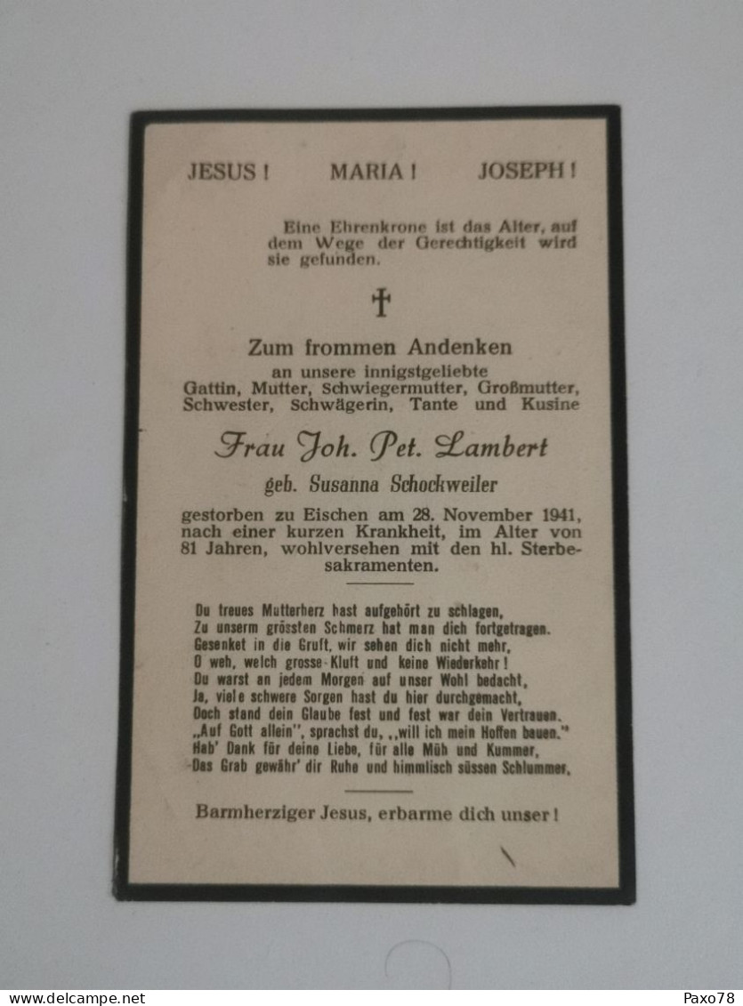 Doodebiller Luxemburg, Eischen 1941 - Todesanzeige