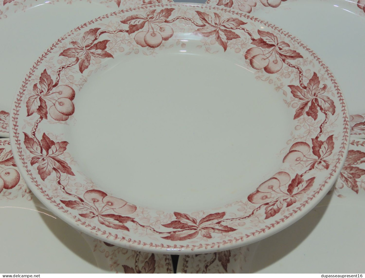 -5 ASSIETTES PLATES DEMI PORCELAINE BADONVILLER Modèle CERISES Table  E - Badonviller (FRA)