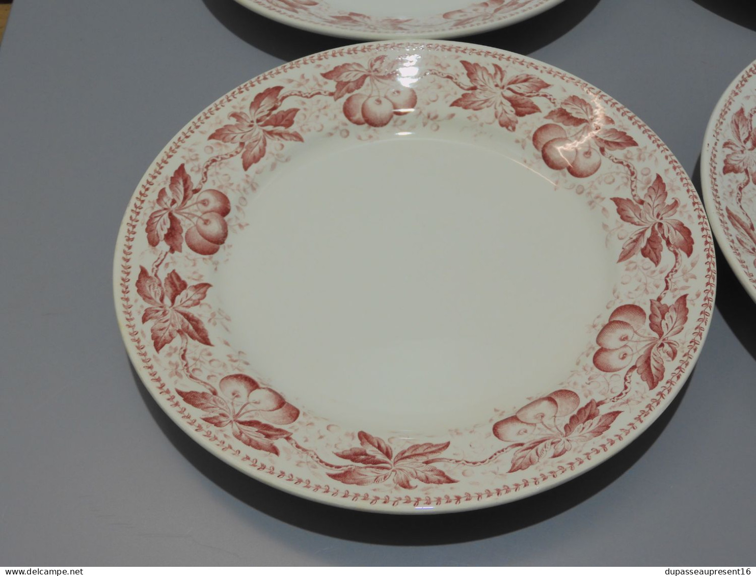 -5 ASSIETTES PLATES DEMI PORCELAINE BADONVILLER Modèle CERISES Table  E - Badonviller (FRA)