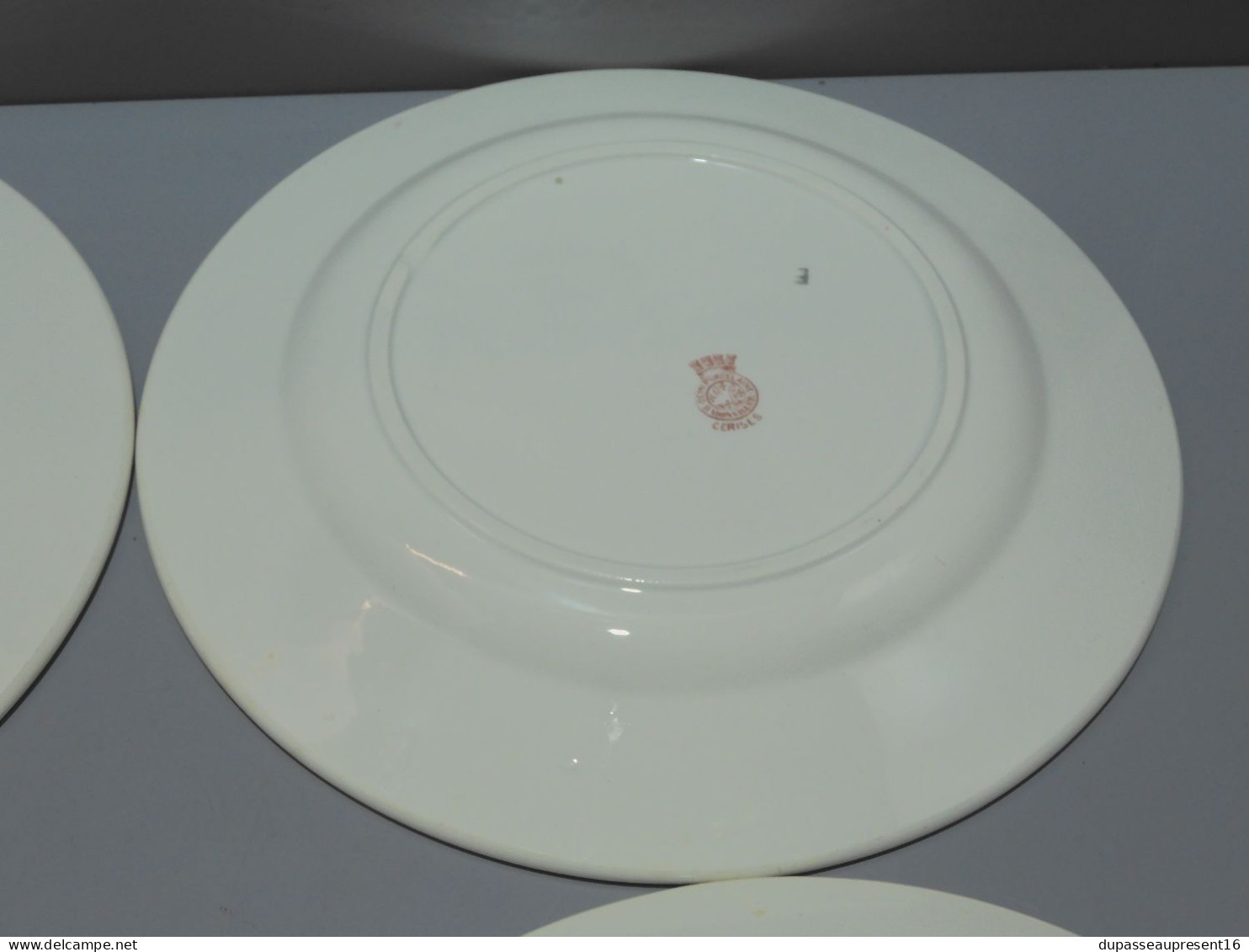 -5 ASSIETTES PLATES DEMI PORCELAINE BADONVILLER modèle CERISES Table  E