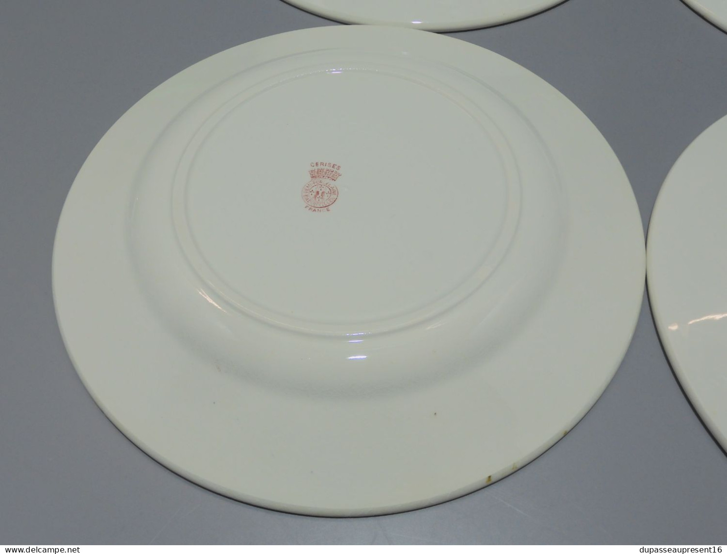 -5 ASSIETTES PLATES DEMI PORCELAINE BADONVILLER modèle CERISES Table  E