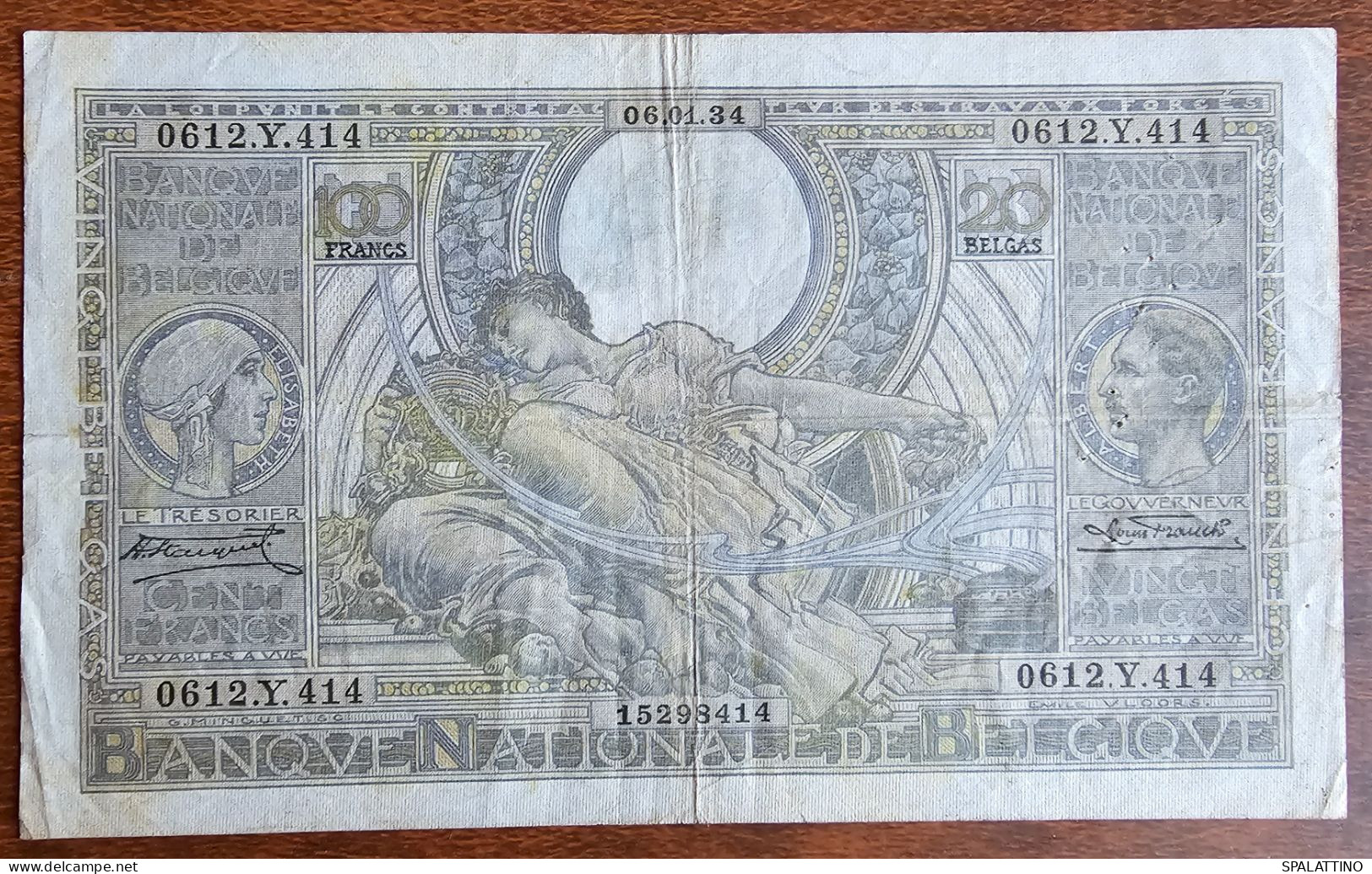 BELGIUM- 100 FRANCS, 20 BELGAS 1934. - 100 Francs & 100 Francs-20 Belgas