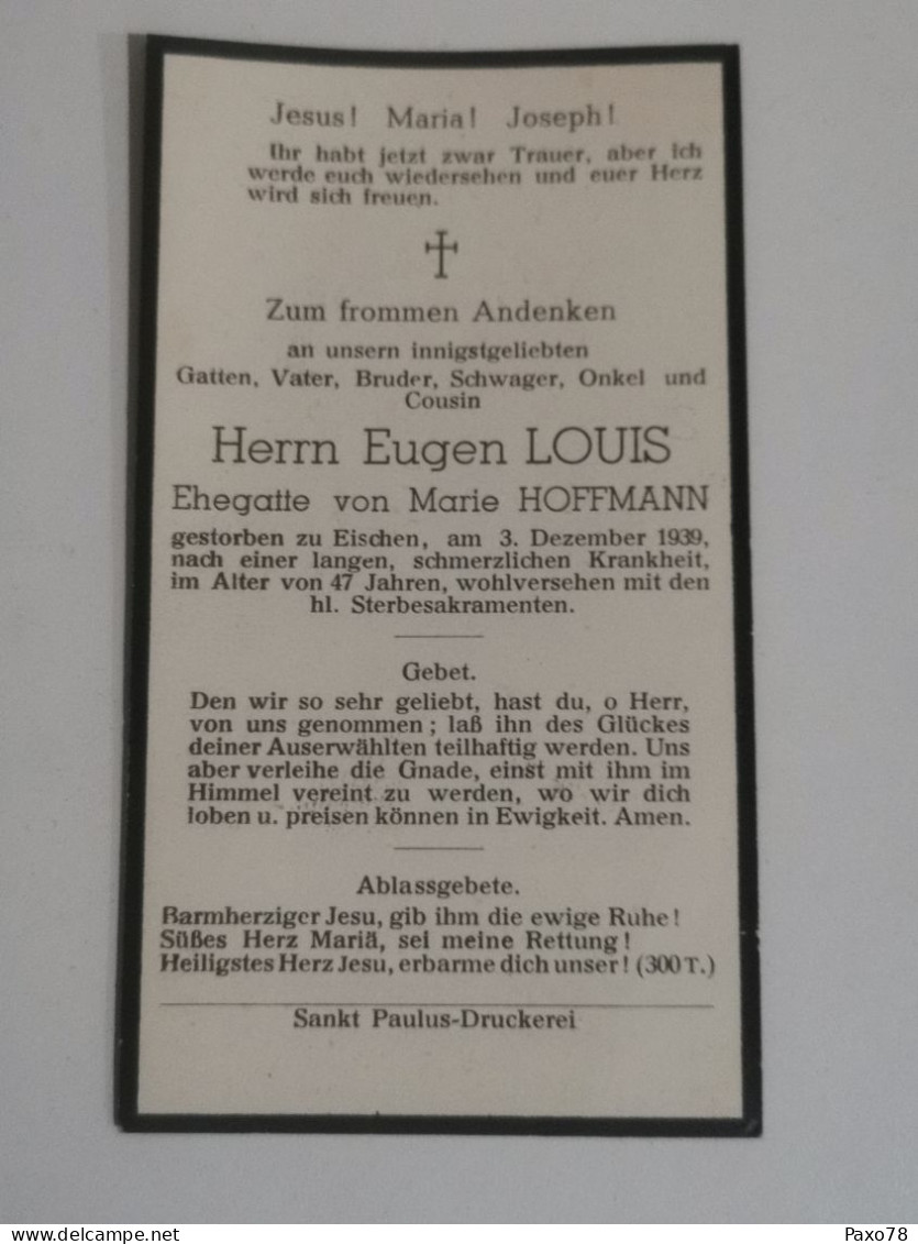 Doodebiller Luxemburg, Eischen 1939 - Todesanzeige