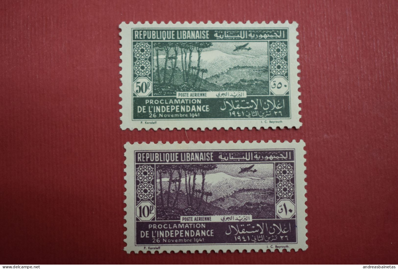 Stamps Lebanon 1942 Airmail - The 1st Anniversary Of Proclamation Of Independence Plane Over Mount Lebanon - Liban