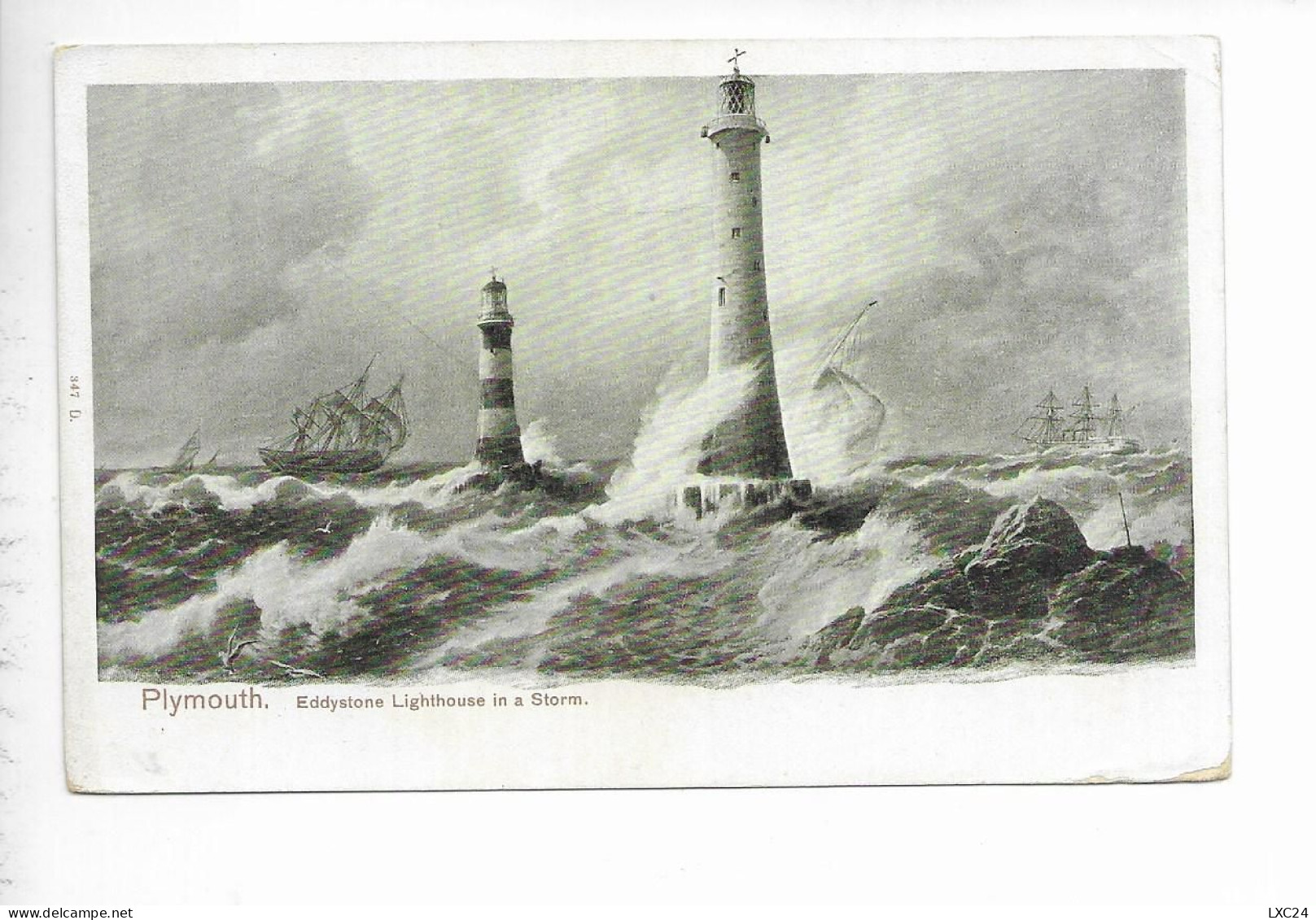 PLYMOUTH. EDDYSTONE LIGHTHOUSE IN A STORM. - Plymouth