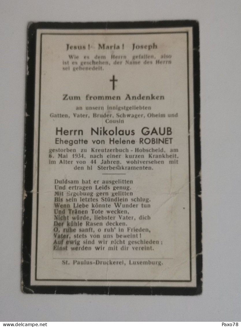 Doodebiller Luxemburg, Kreutzerbuch 1934 - Todesanzeige