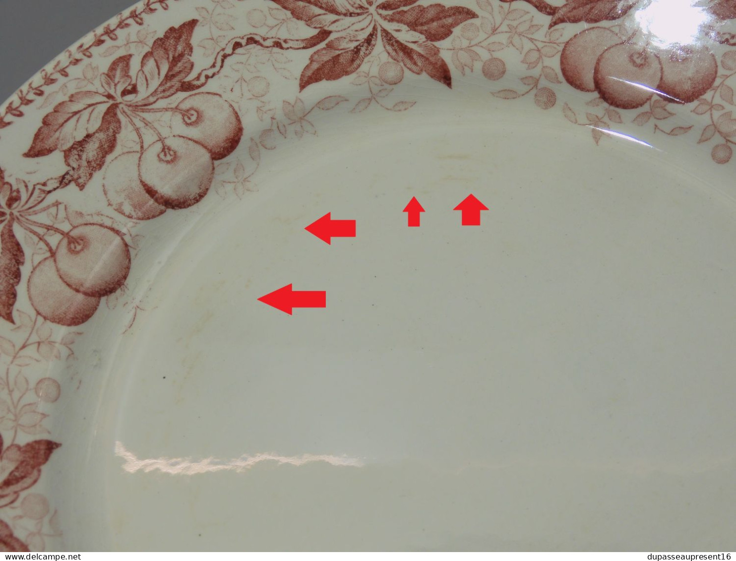 -5 ASSIETTES PLATES DEMI PORCELAINE BADONVILLER modèle CERISES Table  E