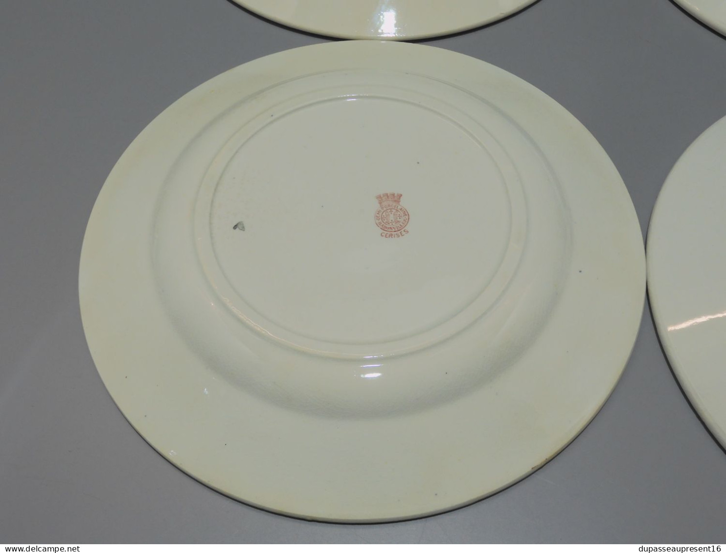 -5 ASSIETTES PLATES DEMI PORCELAINE BADONVILLER modèle CERISES Table  E