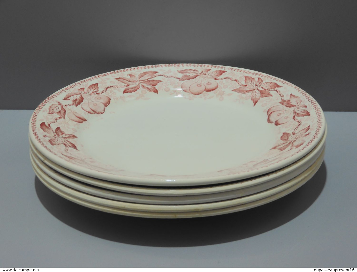 -5 ASSIETTES PLATES DEMI PORCELAINE BADONVILLER modèle CERISES Table  E