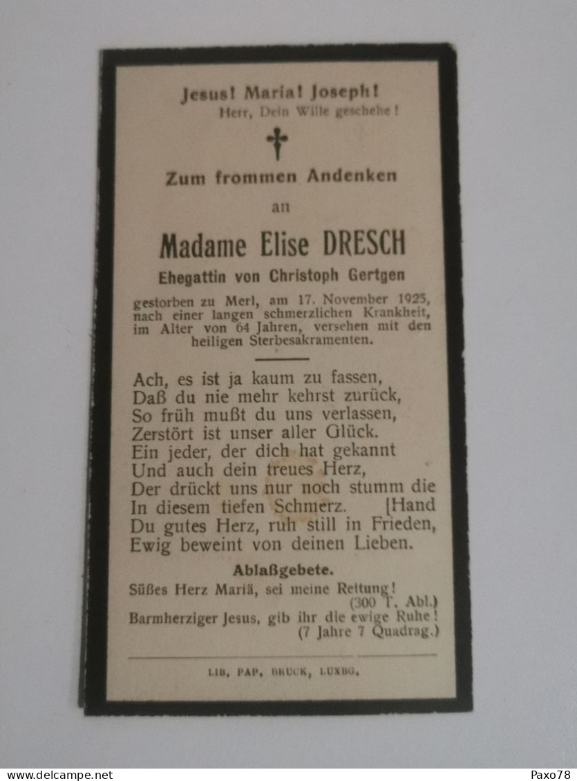 Doodebiller Luxemburg, Merl 1925 - Todesanzeige