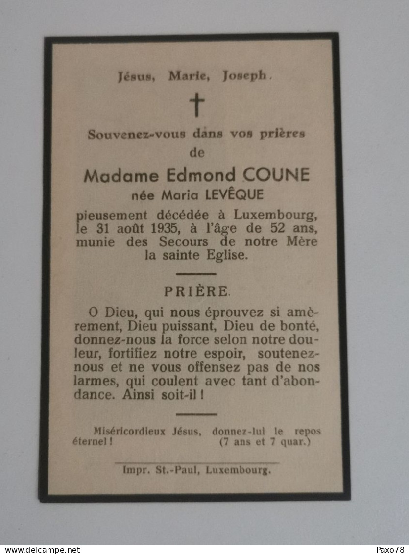Doodebiller Luxemburg, Luxembourg 1935 - Todesanzeige