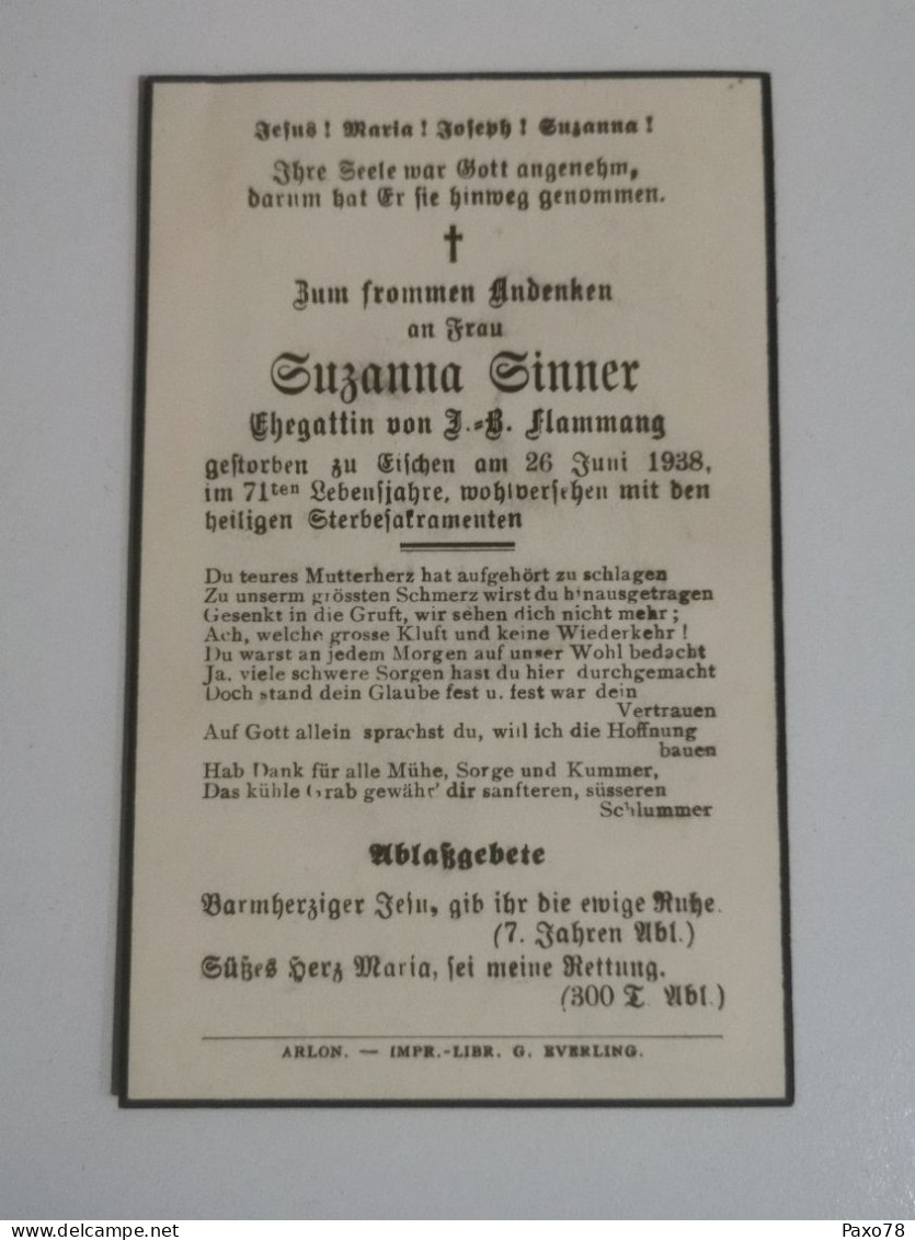 Doodebiller Luxemburg, Eischen 1938 - Todesanzeige