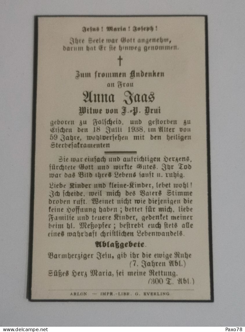 Doodebiller Luxemburg, Hoscheid , 1938 - Todesanzeige