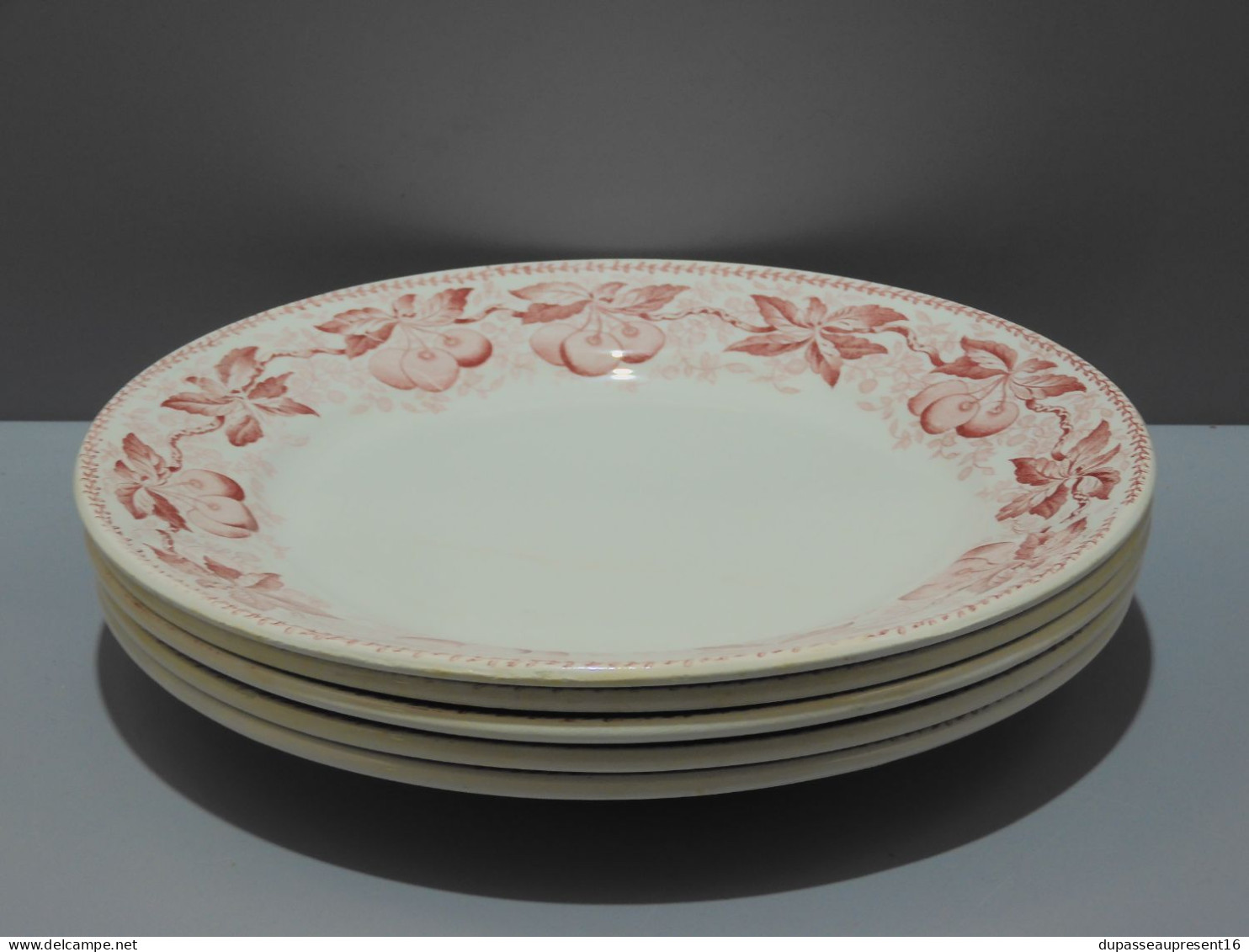 -5 ASSIETTES PLATES DEMI PORCELAINE BADONVILLER modèle CERISES Table  E