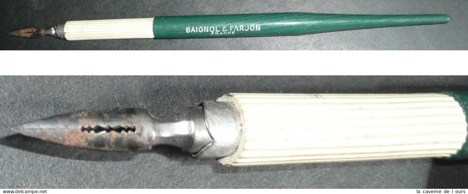 Rare Ancien Porte-plume En Bois Laqué Et Grip Plastique, Baignol & Farjon, France - Pens