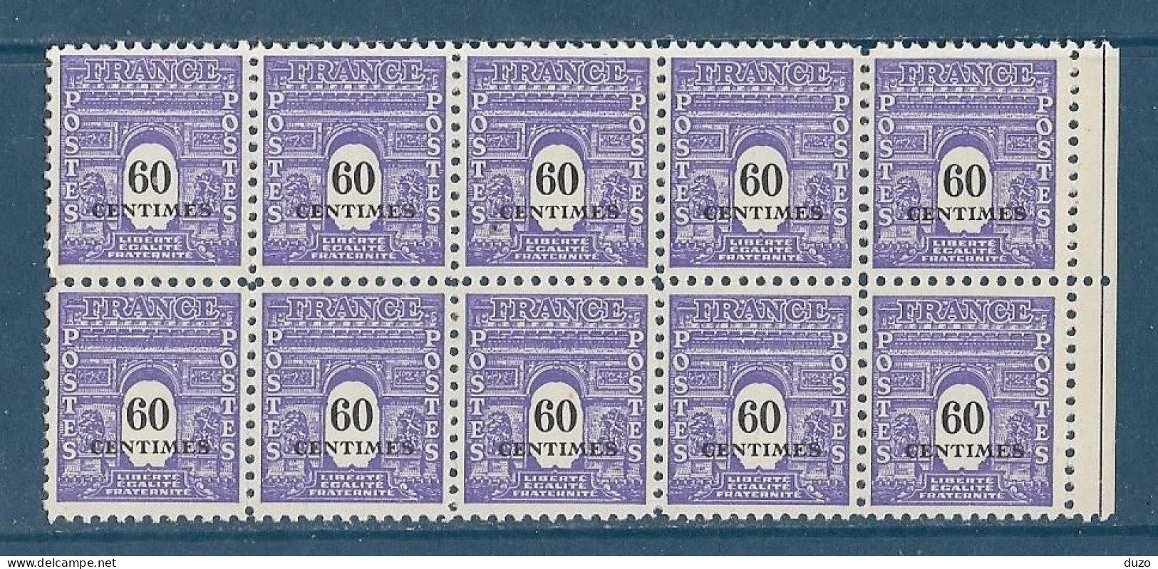 France - 1945 - Bloc De 10 Valeurs BdF -  Arc De Triomphe 60 C. Violet  Y&T N°705 ** Neuf Luxe ( Sans Charnières) - 1944-45 Triomfboog