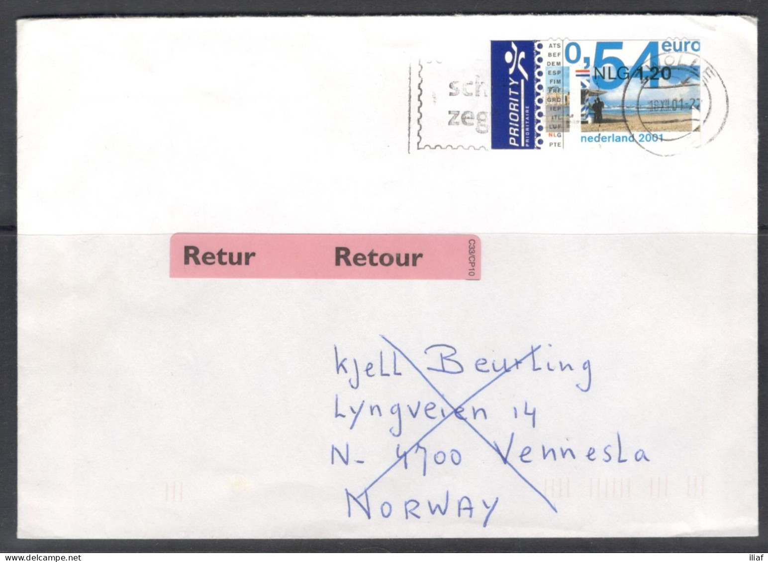 Netherlands. Priority Letter, Sent From Zwolle On 18.12.2001 To Norway. - Brieven En Documenten