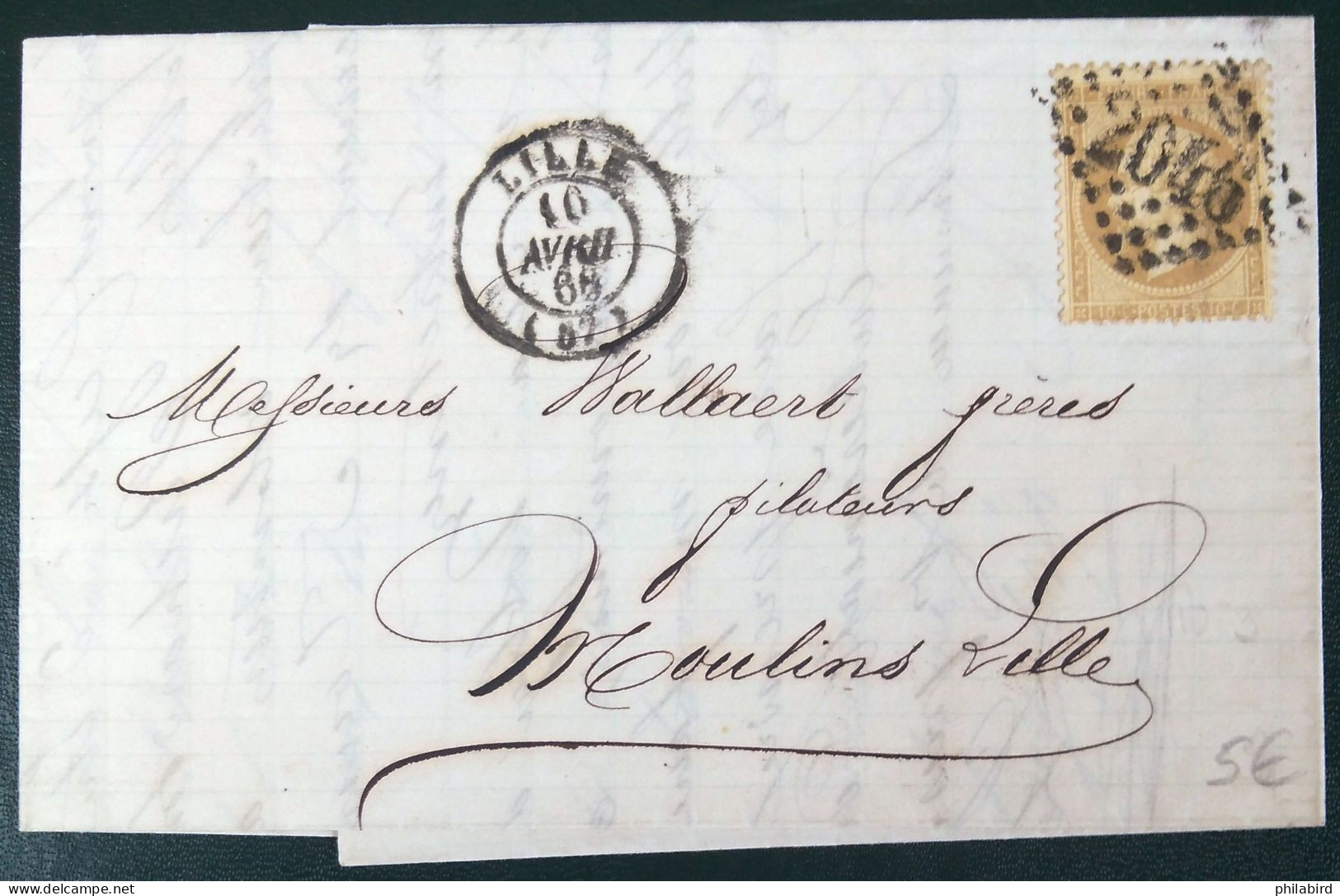 CACHET TYPE 15 Sur N° 28A - LILLE - NORD - LAC - 1868 - Indice 6 - 1849-1876: Classic Period