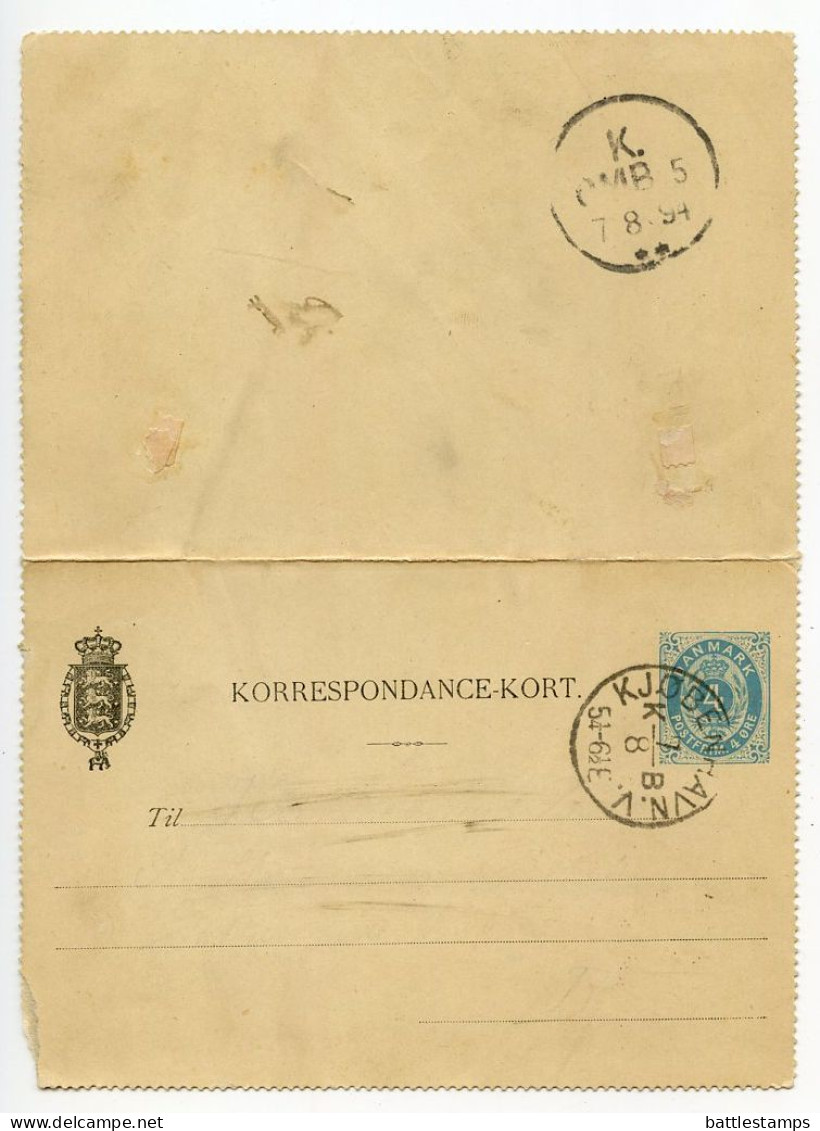 Denmark 1894 4o. Crown Letter Card - Copenhagen Postmark - Interi Postali