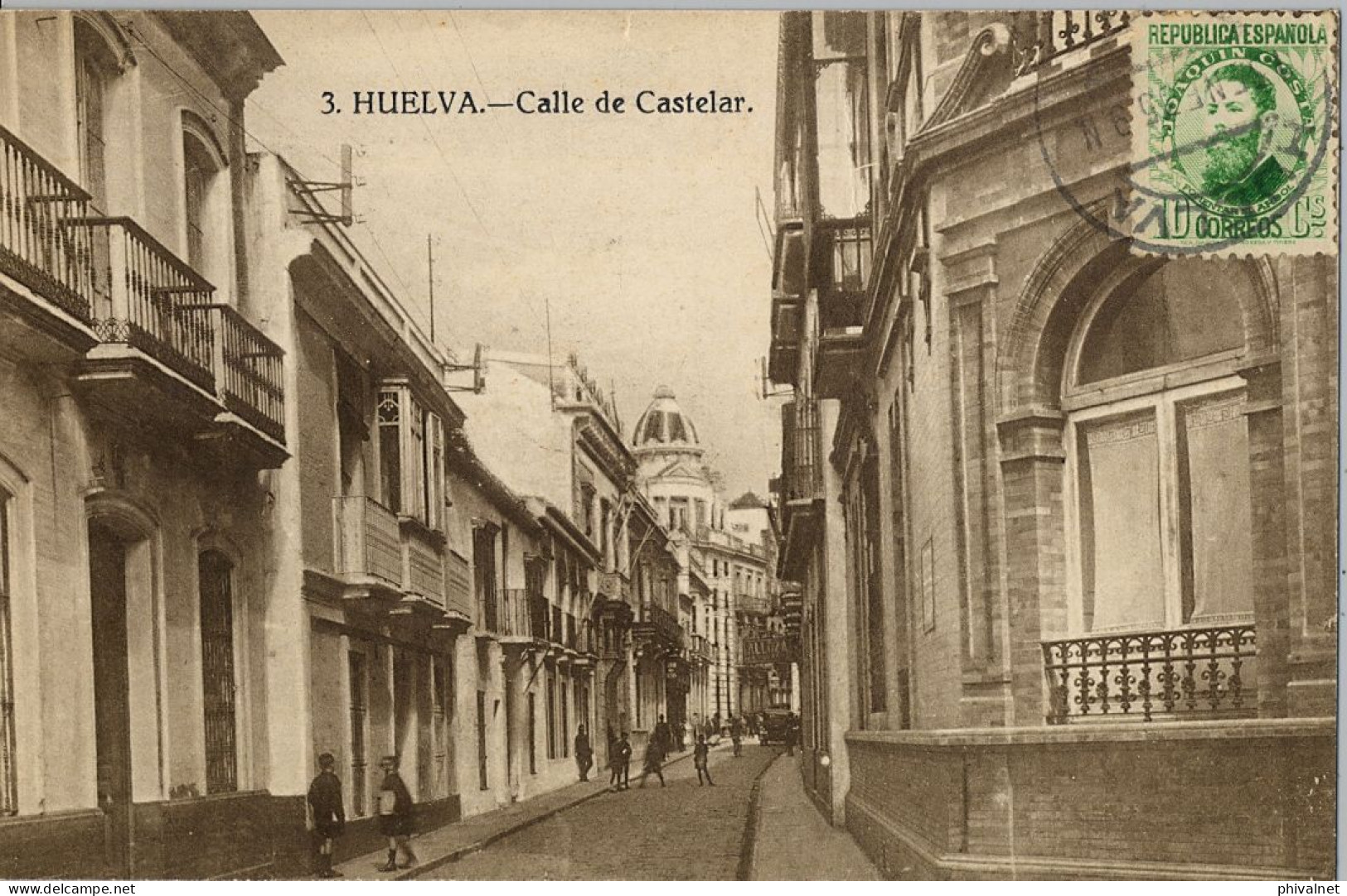 1935 HUELVA , CALLE DE CASTELAR  , ED. PAPELERIA " DIARIO DE HUELVA "   , T.P.  CIRCULADA - Huelva