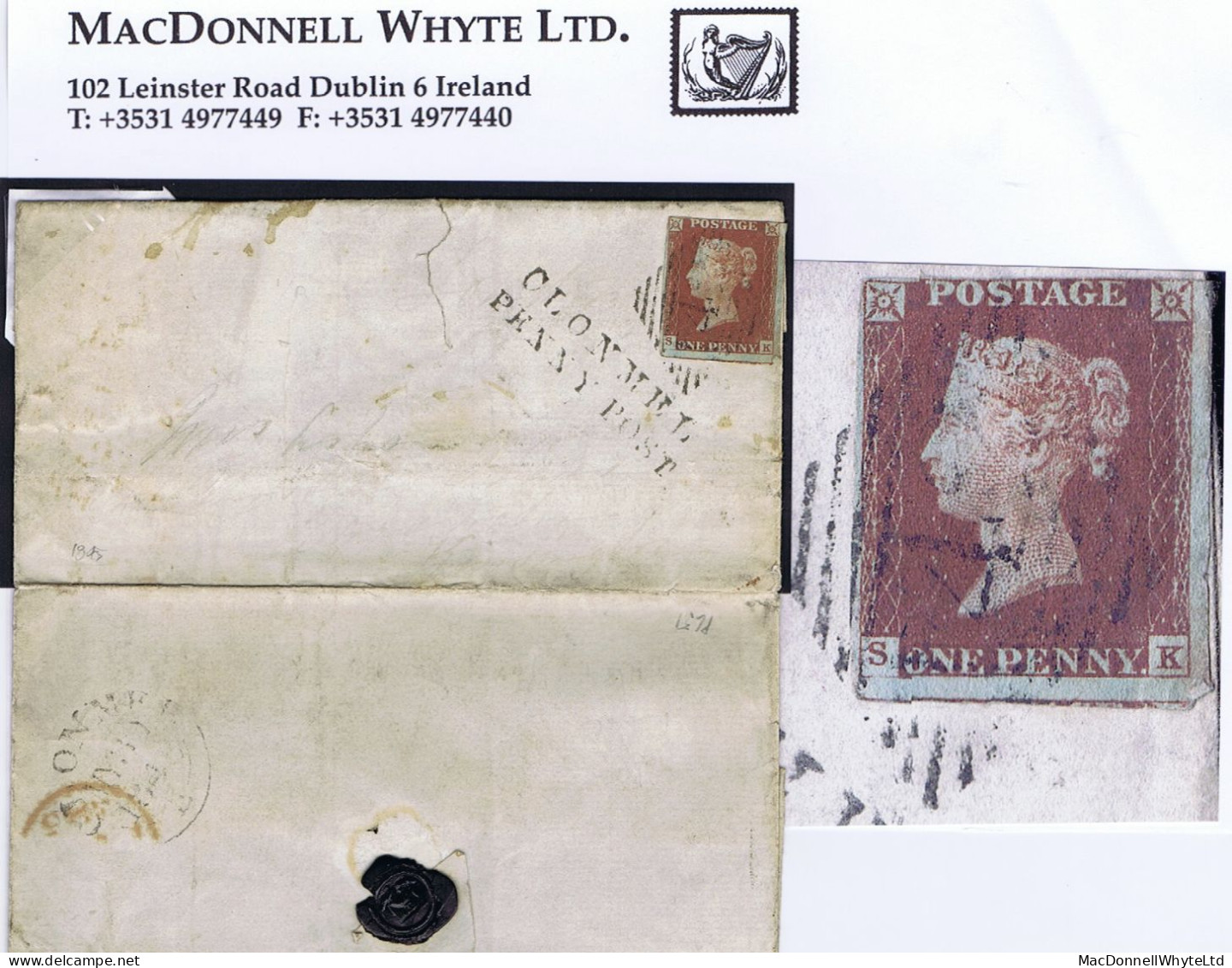 Ireland Tipperary 1845 Cover To London With Imperf 1d Red Plate 51 SK Tied "142", CLONMEL/PENNY POST - Préphilatélie