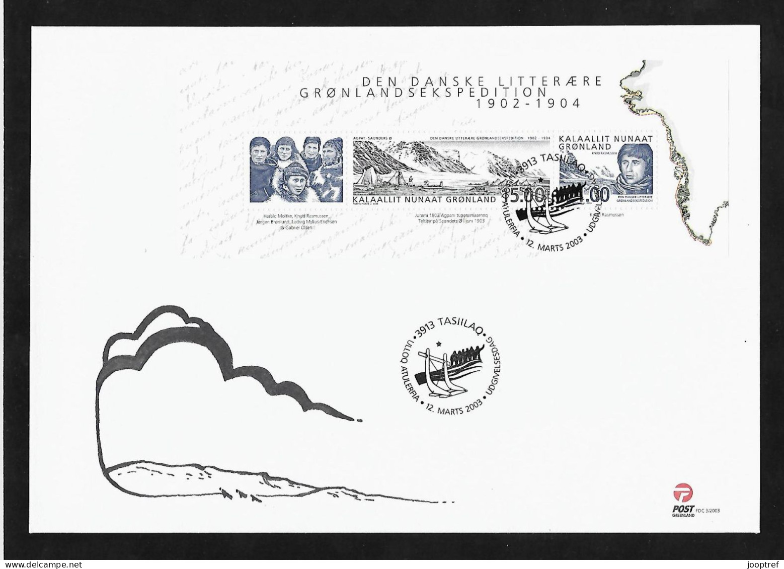 2003 Joint Greenland And Denmark, FDC GREENLAND WITH SOUVENIR SHEET: Expedition - Joint Issues