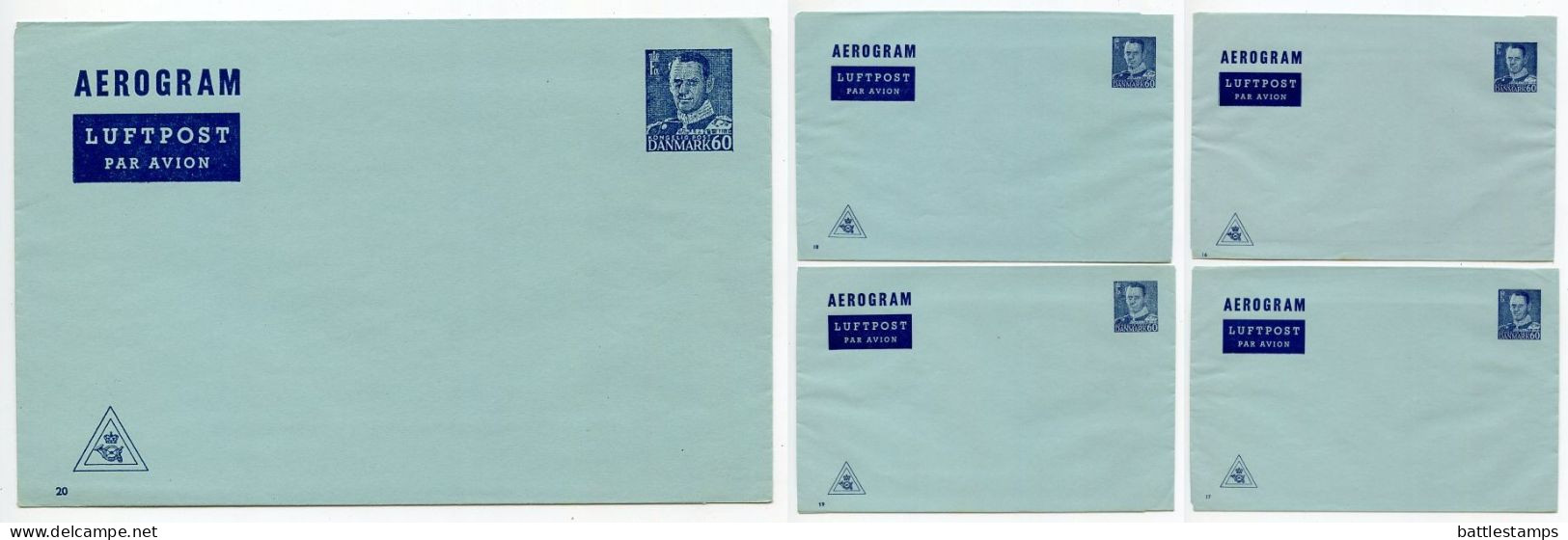 Denmark 1950's 5 Mint 60o. King Frederick IX Aerogrammes - Plates 16 Through 20 - Interi Postali