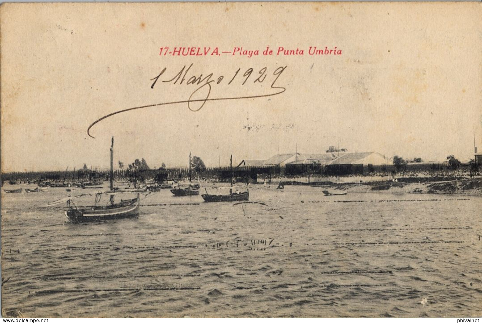 1929 HUELVA , PLAYA DE PUNTA UMBRIA , ED. FOTOTIPIA CASTAÑEIRA , ÁLVAREZ Y LEVENFELD   , T.P. CIRCULADA - Huelva