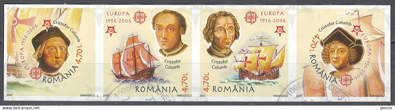 Romania 2005. Mi.Nr. 5974 B - 5977 B Vierstreifen, Used O - Used Stamps