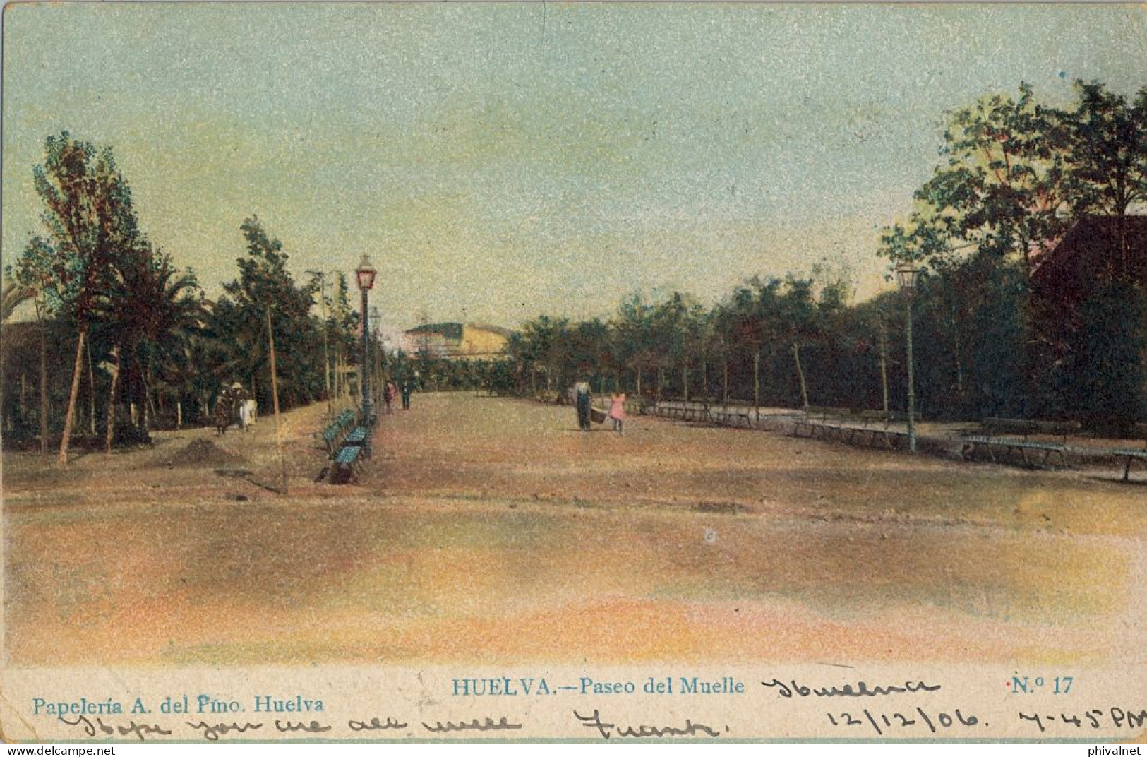 1906 HUELVA , PASEO DEL MUELLE , ED. PAPELERIA  A. DEL PINO Nº 17 ,  T.P. CIRCULADA - Huelva