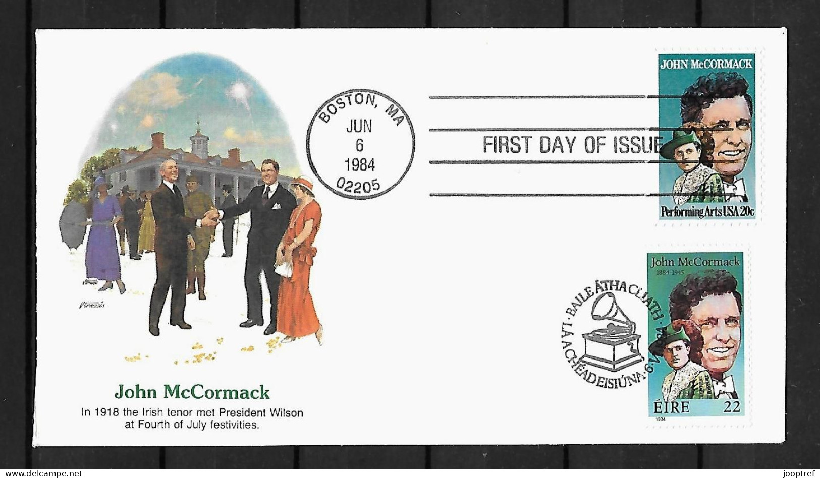 1984 Joint USA And Ireland, MIXED FDC WITH BOTH STAMPS: James McCormack - Joint Issues