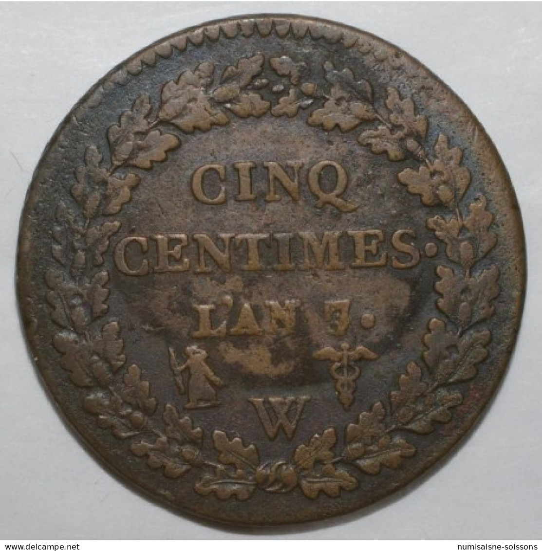 GADOURY 126 - CINQ CENTIMES 1798 AN 7/5 W Lille TYPE DUPRE - TB + - KM 640 - 1795-1799 Direktorium