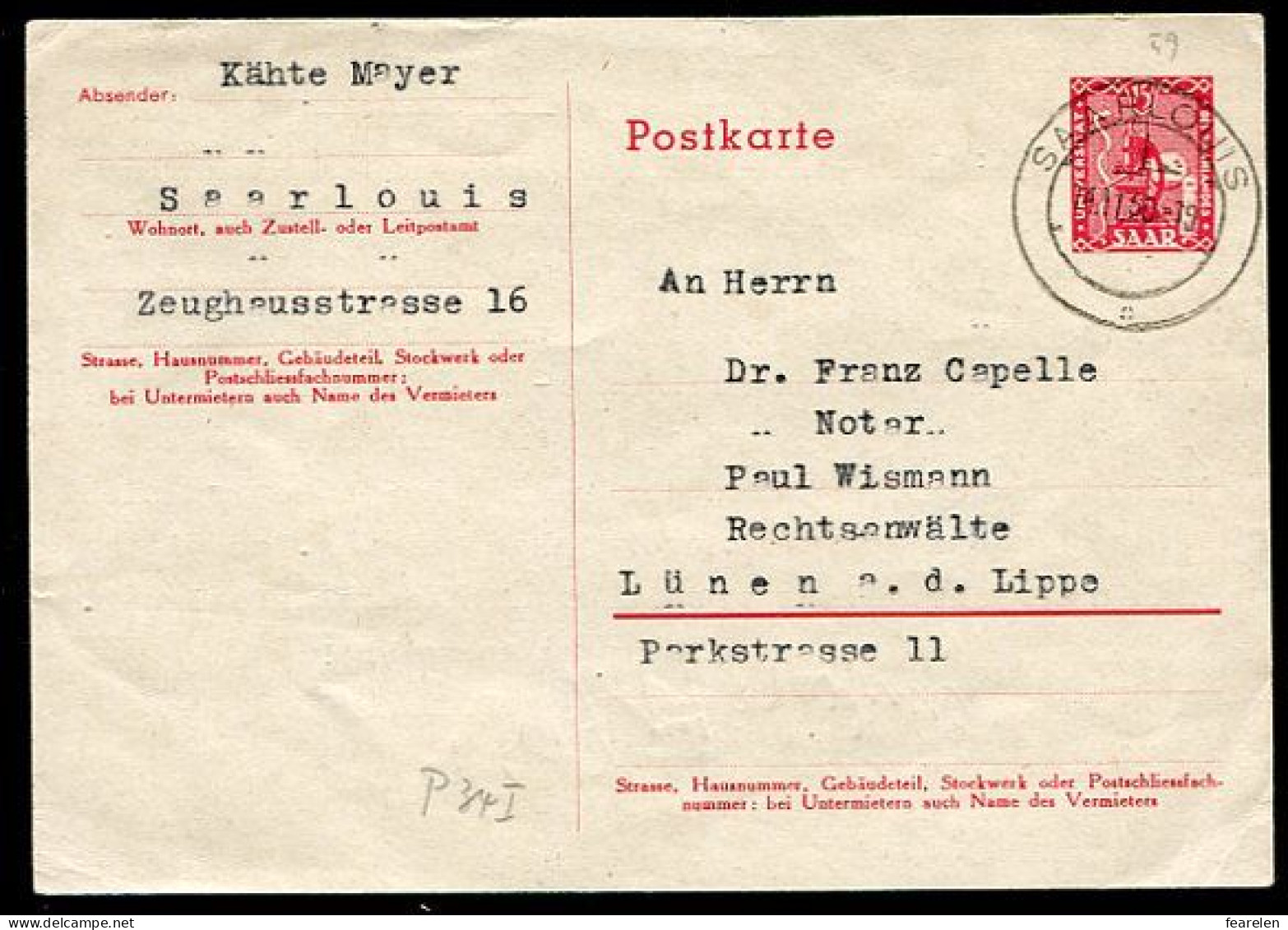 Occupation En Allemagne ; Sarre Document N°4, Saarland - Interi Postali