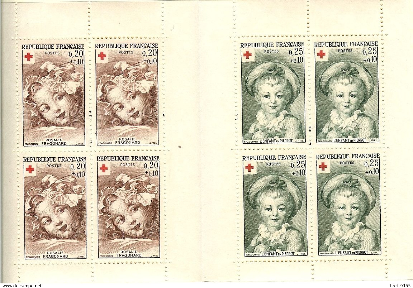 CARNET CROIX ROUGE FRANCAISE 1962 NEUF ETAT IMPECCABLE JEAN HONORE FRAGONARD COLLE D ORIGINE ROSALIE ENFANT EN PIERROT - Croix Rouge