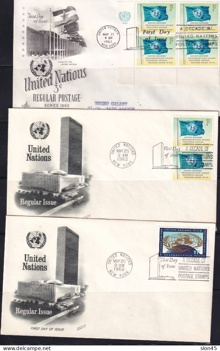 USA UN 7 Covers Cancel New York 1962 Block Of 4/Pair/Single 15824 - Storia Postale