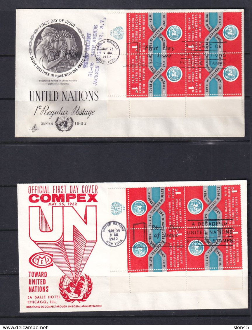 USA UN 7 Covers Cancel New York 1962 Block Of 4/Pair/Single 15824 - Storia Postale