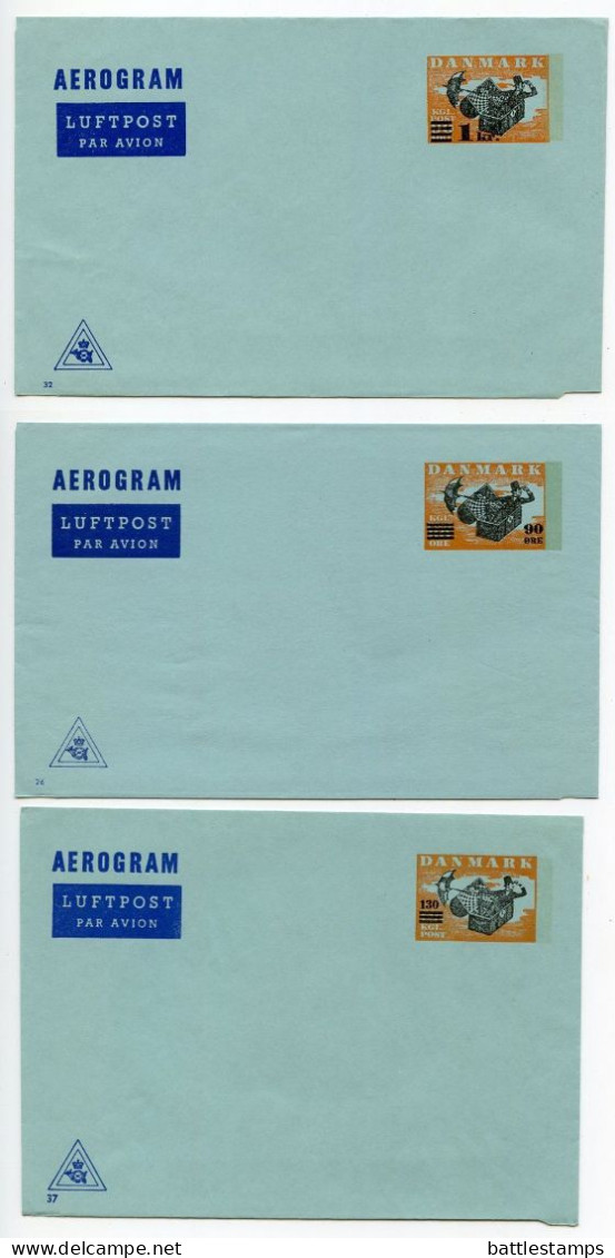 Denmark 1960's-70's 3 Different Mint Surcharged Hans Christian Andersen Aerogrammes - Entiers Postaux